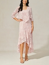 economico Abiti da festa-Per donna Abito maxi Abito con balze Elegante Matrimonio Ospite di nozze Festa serale Floreale Senza Maniche Collo a U Rosa Estate Primavera