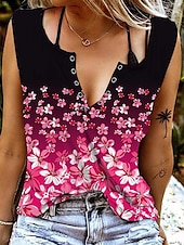 tanie kwiatowy top na ramiączkach-Damskie Top z ramiączkami Kwiaty Graficzny Elegancki Codzienny Bez rękawów W serek Zwykłe topy Rumiany róż Niebieski Fioletowy Lato Wiosna
