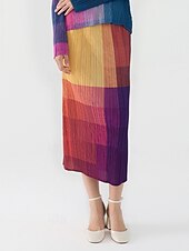 billige Grafiske skjørt-Dame الالتفاف Elegant Årgang Mote Fritid Midi Medium Midje Skjørt Gradert Rynket Elastisk Gul Sommer Polyester