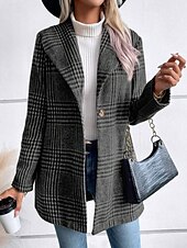 cheap Winter Coats-Women&#039;s Coat Warm Comfortable Buttons Casual Plaid Outdoor Holiday Single Breasted Regular Turndown Regular Fit Long Sleeve Outerwear Red Camel Gray Fall Winter