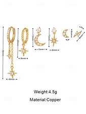 tanie Kolczyki damskie-damski pozłacany zestaw kolczyków w kształcie gwiazdy i księżyca – delikatne niebiańskie cyrkonie i wiszące kolczyki na modne przyjęcia, prezenty i na co dzień