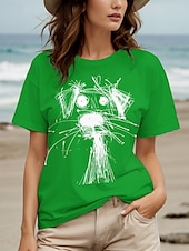 abordables T-shirt Animaux-Femmes T-shirt Graphique Animal Chien ancien Élégant Classique Manche Courte Col ras du cou Col rond Hauts Réguliers Quotidien Week-end Imprimé Noir Blanche Rouge Bleu Violet Été Printemps