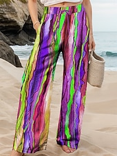 abordables jambe large et taille haute-Femmes Jambe large Chinos Pantalons Amples Vacances ancien Mode Longueur complète Taille haute Graphique Lignes / Vagues Abstrait Impression Doux Respirant Micro-Élastique Formel Extérieur Vacances
