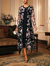 billiga Kappor och trenchcoats-Dam Kappa Andningsfunktion Spets Broderad Elegant Blommig Formell Bröllop Fest Lång Rund halsringning Lös passning Långärmad Ytterkläder Grå rosa Svart Vinröd Sommar Vår