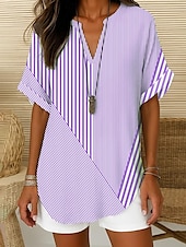 ieftine Topuri pentru femei cu dungi și geometrice-Pentru femei Cămașă Boho Grafic Geometric Elegant Boemia Tropical Fără manșon Manșon scurt În V Topuri obișnuite Zilnic Concediu Costum de plajă Verde Crud Galben Roz Îmbujorat Albastru piscină Mov