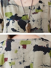 cheap Print Cotton &amp; Linen Dresses-Women&#039;s Maxi Dress Summer Dress Casual Daily Regular Fit Graphic Short Sleeve Crew Neck Gray Summer
