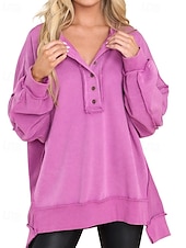 preiswerte Texturierte Kapuzenpullover &amp; Sweatshirts-Damen Bluse Einfach Modern Lässig Langarm Rundhalsausschnitt Normale Oberteile Täglich Ferien Ausgehen Knöpfe Schwarz Weiß Rosa Wein Blau Herbst
