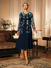 Недорогие Нарядные блузки-Жен. Блейзер Дышащий Кружева Вышивка Элегантный стиль Цветочный принт Официальные Обычная "Круглый вырез ""под горло""" Свободное облегание Длинный рукав Верхняя одежда Темно синий Лето Весна