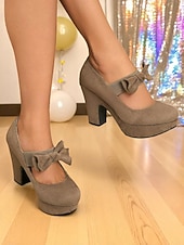 abordables Années 1950-Escarpins Mary Jane bordeaux à plateforme et nœuds pour femme – Chaussures rétro à talons hauts épais des années 1950 pour fêtes, cosplay et tenues d&#039;inspiration vintage