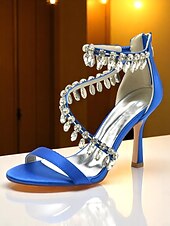 preiswerte Cocktail-Weiße Damensandalen mit Stilettoabsatz, offene Abendschuhe mit Kristallfransenriemen für formelle Anlässe und Abendpartys
