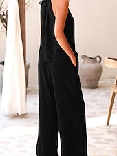 abordables Ensembles-Femmes Élégant Mode Streetwear Ensembles en coton et lin Sans manches Col Halter Couleur Unie Extérieur Travail Occasionnel Noir Vin Vert Véronèse Été Coupe régulière