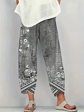voordelige Rechthoekige Broeken-Dames Chinese Wijde broek Vakantie Vintage Etnische stijl Enkellengte Hoge taille Grafisch Paisley Lapwerk Trekkoord Opdrukken Ademend Micro-elastisch Vakantie Straat Causaal Grijs Groen Grijs Zomer
