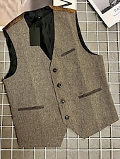 preiswerte Herrenweste-Herren Weste Gilet Urlaub Party Geschäft Mode Lässig Sommer Frühling Tasche Knöpfe Polyester Bequem Farbblock Einreihig Ein-Knopf V Ausschnitt Normale Passform Kaffee Weste