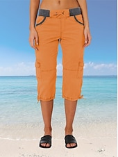 billiga Byxor-Dam Militärbyxor Semester Mode Streetwear Vadlängd Hög midja Slät Ficka Bekväm Mjuk Microelastisk Utomhus Gata Gul-Brun Svart Vit Orange Sommar Normal