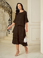 preiswerte Chiffon -Röcke-Damen Rock Elegant Midi Mittlere Taille Röcke Blumenmuster Geschichtet Unelastisch Party Lässig Braun Sommer Chiffon