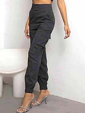 levne dámské cargo kalhoty-Dámské Kargo kalhoty Běžec Kalhoty Módní Šik ven Plná délka Přírodní Jednobarevné Kapsy Pohodlné Lehce elastické Sporty a outdoor Denní nošení Tmavěhnědá Tmavě červená Černá Armádní zelená Léto Jaro