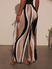 preiswerte weites Bein und hohe Taille-Damen Weites Bein Stoffhosen Streetwear Lässig Volle Länge Natürliche Taille Geometrie Elastisches Kordelzugdesign Bequem Außenbereich Urlaub Ausgehen Braun Herbst Normale Passform