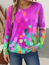 ieftine tricou Art &amp; Design-Pentru femei Tricou Grafic Abstract Geometrie Stilat Casual La modă Manșon Lung Stil Nautic Topuri obișnuite Zilnic Sfârșit de săptămână Imprimeu Galben Roșu-aprins Mov Trifoi Vară