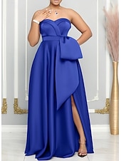 cheap Wedding Guest Dresses-A-Line Wedding Guest Dresses Elegant Dress Wedding Guest Engagement Floor Length Sleeveless Sweetheart Satin with Slit Butterfly
