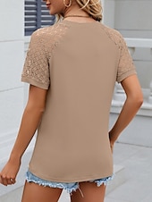 preiswerte Einfarbiges T-Shirt-Damen T Shirt Einfach Mode Stilvoll Klassisch Kurzarm Rundhalsausschnitt Normale Oberteile Täglich Wochenende Patchwork Weiß Rosa Blau Khaki Sommer