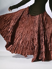 abordables Jupes unies-Femmes Jupe Évasé Mode Maxi Taille Basse Jupes Uni Froncé Micro-Élastique Rue Sortir Violet Noir Rose Crème Automne Polyester