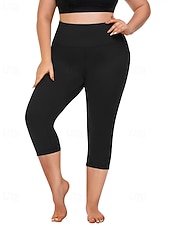 abordables Sports Grande Taille &amp; Grossesse-Femmes leggings de pilates Jambières Capri pantalon de sport Avec Poches Léger Pilates Salle de sport Course Leggings Capri Couleur Unie Gris foncé Noir Vert Véronèse Grande taille Des sports Tenues