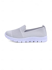 billige Sneakers til kvinner-Grå flyknit slip-on-sneakers til dame – hverdagssko for turgåing, ærender og fritid i parken