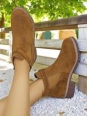 cheap Ankle Boots-Women&#039;s Brown Ankle Boots – Fall Boots with Buckle Strap for Oktoberfest, Farm Markets, Beer Festival and Rustic Outdoor Days