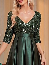 cheap BLACK-A-Line Quinceanera Dresses Elegant Dress Formal Wedding Floor Length Long Sleeve V Neck Polyester with Sequin