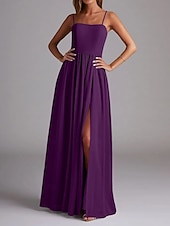 economico Abiti da damigella-Abito da damigella d&#039;onore a trapezio, senza maniche, elegante, in chiffon con pieghe e spacco frontale, lunghezza al pavimento, 2025