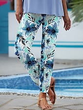 cheap Floral Print-Women&#039;s Leggings Vacation Vintage Ethnic Style Ankle-Length High Waist Floral Graphic 3D Print Quick Dry Breathability Soft Stretchy Outdoor Home Causal White Yellow Blue Summer Spring Fall Slim Fit