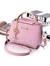 cheap Handbag &amp; Totes-Women&#039;s Embroidered Rose Tote Bag with Gold Top Handle and Shoulder Strap - Elegant Faux Leather Crossbody Bag for Commuter, Leisure and Weekend Outings