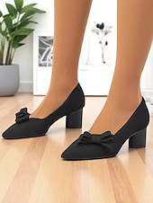 preiswerte Block Heels-Grüne Strick-Blockabsätze mit Schleife für Damen – atmungsaktives Flyknit-Gewebe, leichte und bequeme Mittelabsätze für den Weg zur Arbeit, das Büro und den Alltag