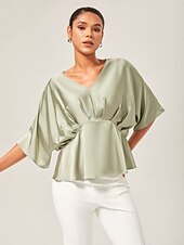 levne Halenky a košile-Dámské Žena Košile pro volný čas Ležérní Trička Námořnická modř Nebeská modř Trávová zelená Krátký rukáv Elegantní prázdniny Do V Léto Jaro
