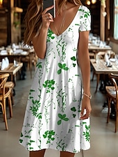 ieftine Rochii florale-Pentru femei Rochii Midi Rochii Tricou Rochie de Vară Rochie A line Vacanță Casual Stiluri de Plajă Plajă Fit regulat Floral Grafic Manșon scurt În V Negru și Alb Galben Roșu-aprins Albastru piscină