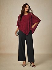 preiswerte Elegante Oberteile-Damen Bluse Elegante Oberteile Einfach Elegant Halbarm Rundhalsausschnitt Normale Oberteile Hochzeitsgast Täglich Spitze Patchwork Geschichtet Wein Sommer Frühling