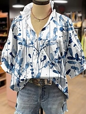 voordelige Dames Boho Tops-Dames Overhemd Bloemig Stijlvol Modern Boho Halve mouw V-hals Normale tops Dagelijks Feestdagen Afdrukken Blozend Roze Marineblauw blauw Groen Khaki Zomer