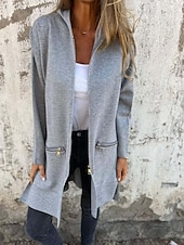 cheap Hoodie Jacket-Women&#039;s Casual Jacket Hoodie Jacket Breathable Comfortable Zipper Pocket Casual Plain Vacation Street Daily Wear Going out Zipper Regular Hooded Regular Fit Long Sleeve Outerwear Black Red Blue