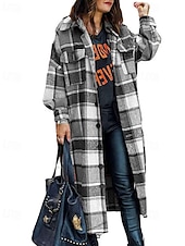 preiswerte Trenchcoats-Damen Trenchcoat Bequem Knöpfe Tasche Modern Streetstyle Karomuster Ausgehen Alltagstauglich Einreihig Lang Umlegekragen Normale Passform Langarm Oberbekleidung Rote Rosenrot Grau Herbst Winter