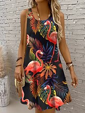 ieftine Animale rochii-Pentru femei Rochie Mini Rochie de Vară Rochie A line Rochie cu umeri Vacanță Casual Concediu Plajă Fit regulat Floral Grafic Pasăre Fără manșon Stil Nautic Magenta Roz Îmbujorat Mov Portocaliu Vară