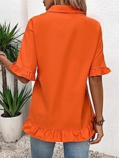 levne Hladké dámské topy-Dámská košile button down blůza jednobarevná jednoduchá stylová moderní volná košile s krátkým rukávem button down blůza límeček běžné vrchní díly do práce denní svátek volánky knoflíky bílá oranžová