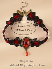 abordables Collier pour femme-Collier ras du cou gothique en dentelle pour femme avec pendentif en pierre rouge, bijou vintage en velours noir pour fête d&#039;Halloween et cosplay costumé