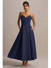 economico Abiti da cocktail-Abiti da cocktail a trapezio, eleganti, abiti da cerimonia, da sposa, lunghezza tè, midi, senza maniche, scollo a cuore, in crêpe elasticizzata con pieghe e tasca 2025