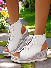 tanie Casual sandały-damskie sandały na koturnie z denimu, modne letnie buty z odkrytymi palcami, idealne na basen, wyjścia na brunch i do nadmorskich kawiarni