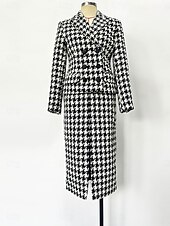 preiswerte Mamas Kleidersets-Hahnentrittmuster Kleid Sets Brautmutter Kleid Elegant Einfach Revers Knie Länge Doppelreiher Blazer Langarm