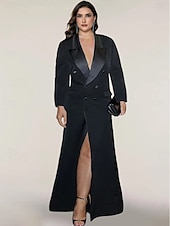 cheap Floor Length-Blazer Dress Mermaid / Trumpet Evening Gown Elegant Dress Pinstripe Tuxedo Dress Zipper Up Wedding Guest Formal Floor Length Long Sleeve Peak lapel collar Satin with Pocket 2025