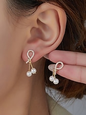 preiswerte Damen Ohrringe-Damen-Ohrringe aus Kunstperlen mit Strass-Tropfendesign, eleganter goldener Hängerstil, geeignet für Pendeln, Büro, Hochzeit, Party und Abend