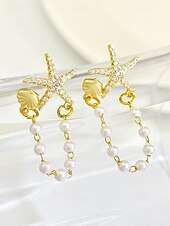 cheap Women&#039;s Earring-Women&#039;s Starfish Pearl Chain Drop Earrings – Beach-Inspired Summer Jewelry, Elegant Nautical Style for Parties, Vacations &amp; Daily Wear