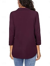 preiswerte Damen Einfache Oberteile-Damen Hemd Einfarbig Elegant Stilvoll Basic Dreiviertelarm V Ausschnitt Normale Oberteile Täglich Schwarz Wein Blau Grün Frühling Herbst