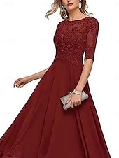 preiswerte Bodenlänge-A-Linie Brautmutterkleid Elegant Rundhalsausschnitt Knöchellänge Spitze Halbarm mit Einfarbig 2025